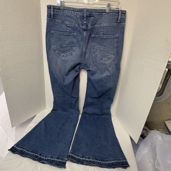 Driftwood Flare Leg Farrah Tonal Jeans Womens 32x33 Frayed Hem Boho Hippie EUC - Picture 4 of 9